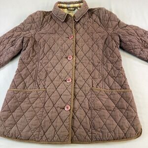 L.L. Bean Quilted Utility Jacket in Brown with Pink Accents